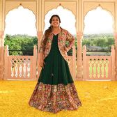 Regal Green Position Embroidered Anarkali With Koti -Plus Size Clothing ...