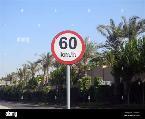60 KM Speed limit sign a highway, sixty kilometers per hour traffic ...