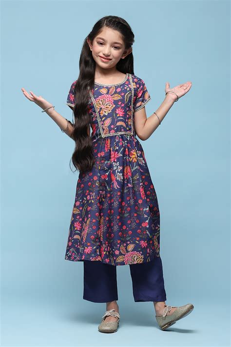 Buy Blue Polyester Gathered Printed 2 Piece Set Online at Biba India