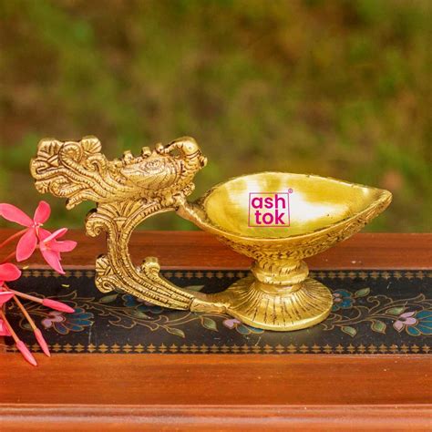 Buy Ashtok Peacock Lamp Brass Diya | Antique Brass Oil Lamp