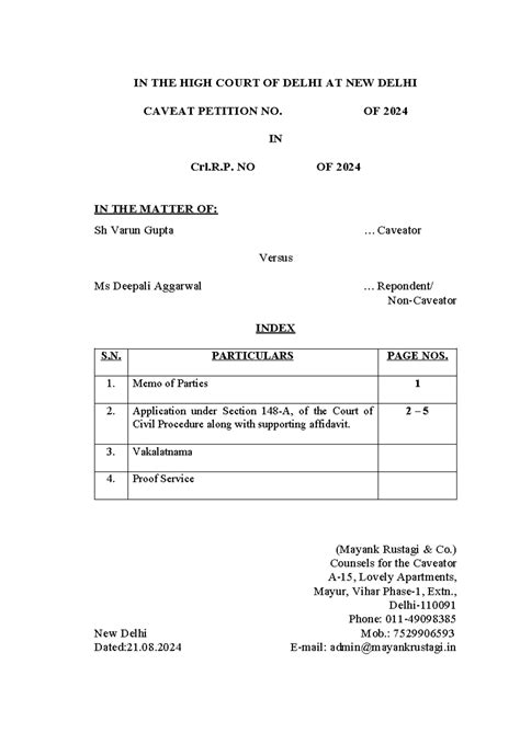 Varun gupta caveat - Matrimonial matter - IN THE HIGH COURT OF DELHI AT ...