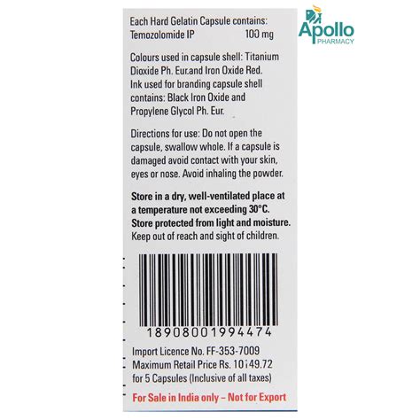 Temodal 100 mg Capsule 5's Price, Uses, Side Effects, Composition ...