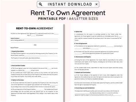 Rent to Own Agreement, Lease to Own Option Agreement, Lease to Purchase ...