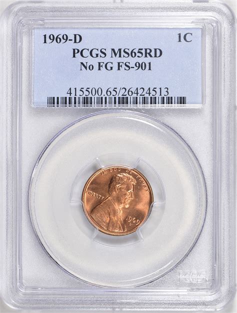 1969-D Lincoln Cent No FG FS-901 PCGS MS-65 RD (Item 705390 ...