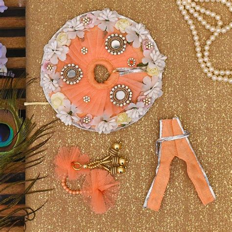 Buy Attractive Peach Floral Krishna Poshak Online in India - Mypoojabox.in