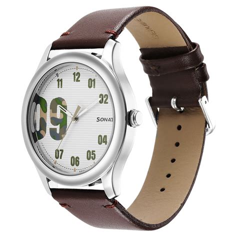 Buy Online Sonata Quartz Analog White Dial Leather Strap Watch for Men ...