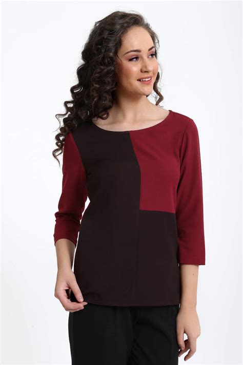 Get Colour-Block-Sleeveless-Top-M-Black-x-Maroon at ₹ 1395 | LBB Shop