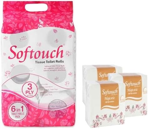 Softouch 3 Ply Toilet Paper Tissue Roll Family Pack 6-in-1 (160 Sheets ...