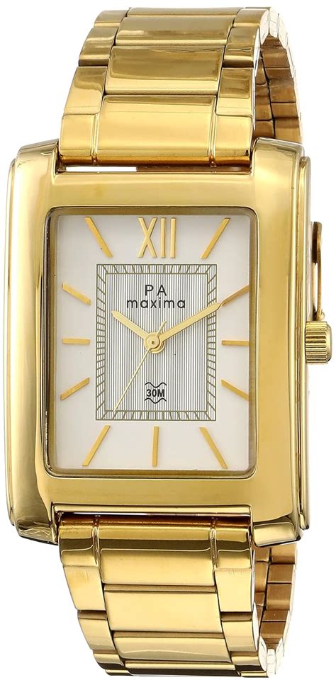 Maxima Stainless Steel Analog White Dial Men Watch - 43232Cmgy, Gold ...