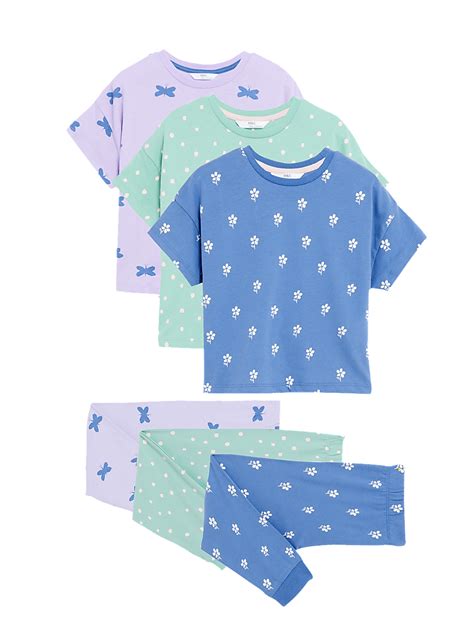 Buy 3pk Pure Cotton Printed Pyjama Sets at Marks & Spencer