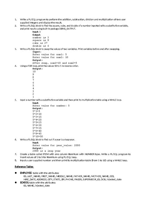 Assignment-7 - lalalala - 1. Write a PL/SQL program to perform the ...