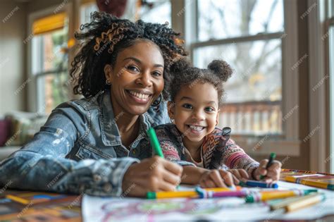 Premium Photo | African American mothers and daughters write at home