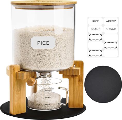 Amazon.com: Belle Parc Glass Rice Dispenser 10 lbs, with Airtight Lid & Labels & Slider mat ...