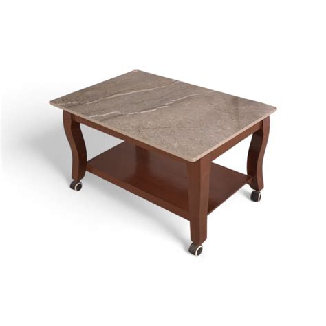 Brown Wooden & Marble Coffee Table — moodofwoodofficial