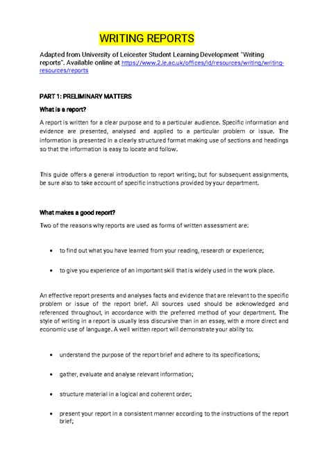 WRI 101: Writing Reports - Essential Stages and Guidelines - Studocu