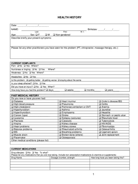 Health History Form - Blank Fillable Template | Fill Out, Print ...