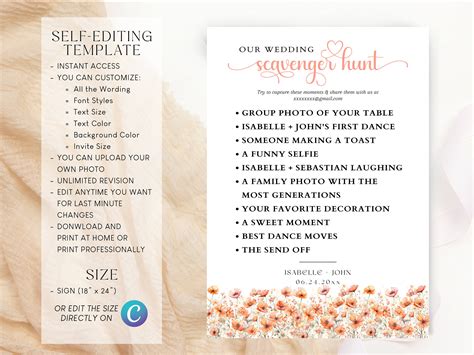 Editable Peach Fuzz Meadow Wildflower Watercolor Wedding Photo ...