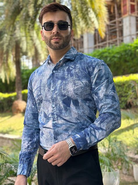 Gritstones Blue Dyed Effect Cotton Shirt