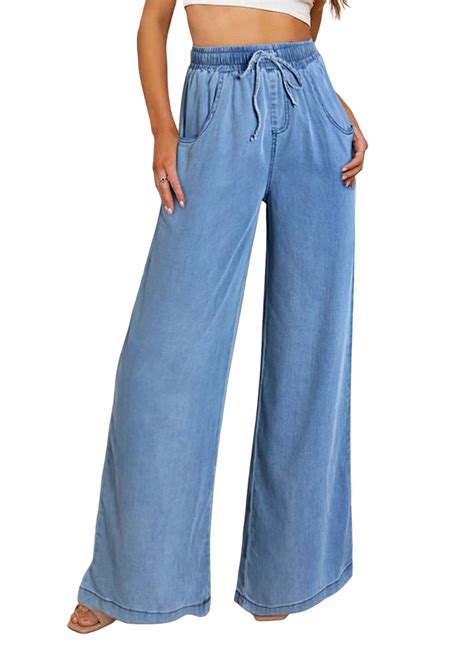 DOKOTOO Jeans for Women Wide Leg Jeans Drawstring High Waisted Loose ...