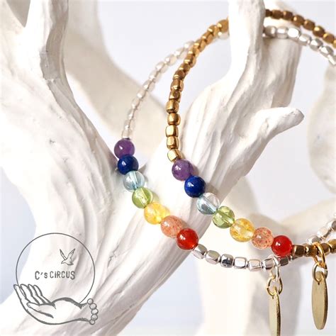 Open chakra metal beads bracelet ︎ チャクラを解放する七色ストーン メタルビーズブレスレットパワーストーン ...