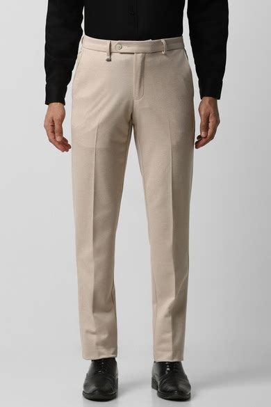 Buy Men Beige Textured Ultra Slim Fit Trousers Online - 932750 | Van Heusen