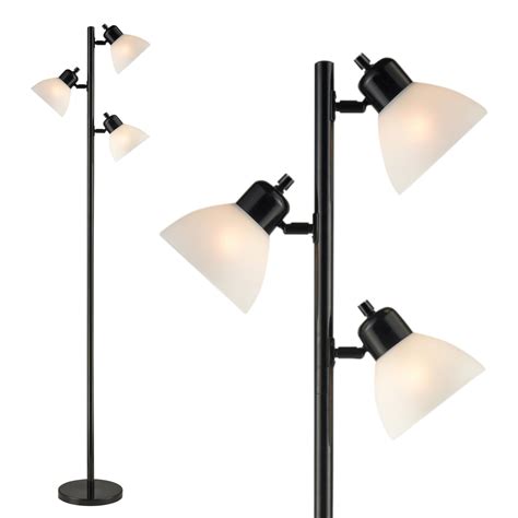 DORM Multi Head Floor Lamp with Opal White Plastic Shades - Black ...