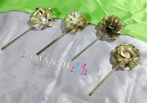 LAMANSH Pack of 12 Metal Alloy Silver Plated Lotus Flowers for Ashtoth ...