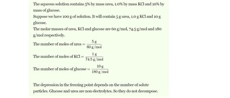 The freezing point of aqueous solution contains 5% by mass urea, 1.0% ...