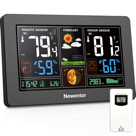 Newentor Weather Station Wireless Indoor Outdoor Thermometer, Color ...