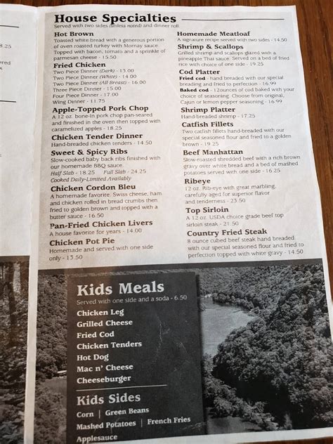 Menu at The Overlook Restaurant, Leavenworth