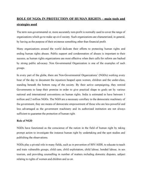 ROLE OF NGOs IN PROTECTION OF HUMAN RIGHTS - Such organizations are ...