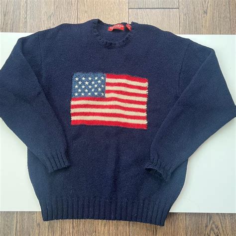 vintage american flag knit sweater 100%... | Depop