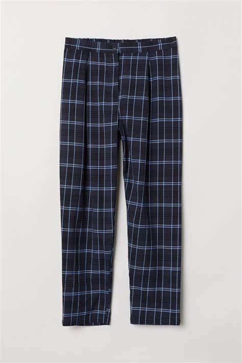 Wide trousers - Dark blue/Checked - Ladies | H&M IN