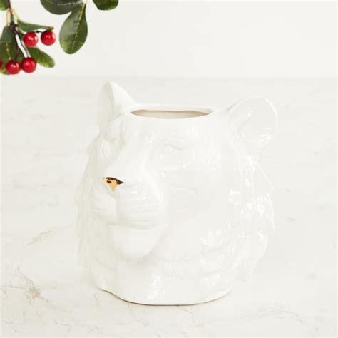 Buy Courage Kaplan White And Gold Solid Ceramic Tiger Planter from Home ...