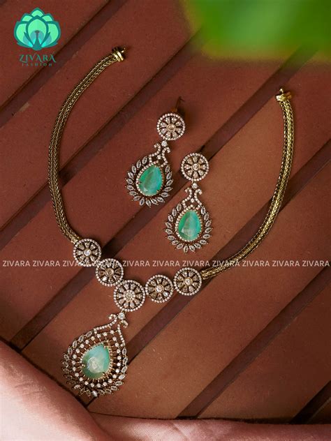 PASTEL GREEN - Flexible chain pendant -Traditional south indian premiu ...