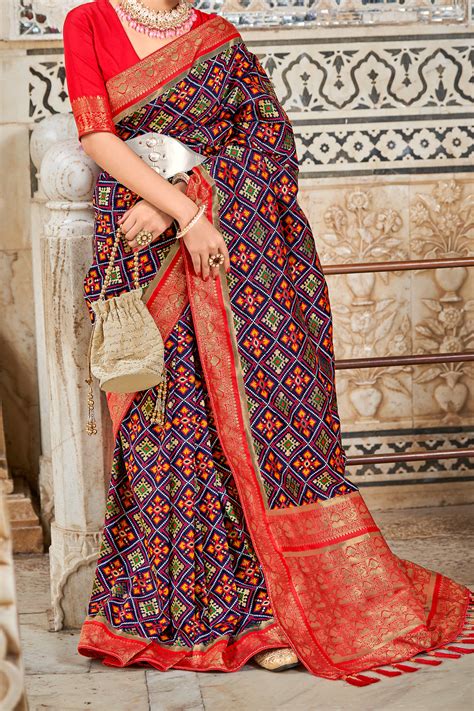 Navy Blue Woven Patola Silk Saree – SHANGRILA DESIGNER