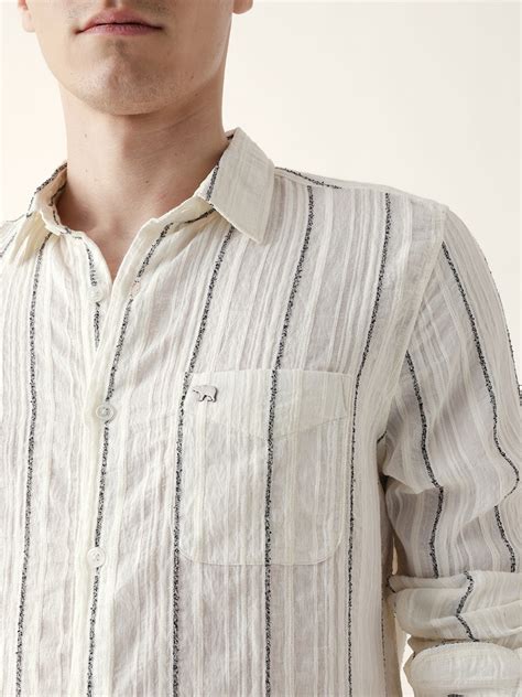 Shop White Vertical Seersucker Pinstripe Slim Fit Casual Shirt Online ...