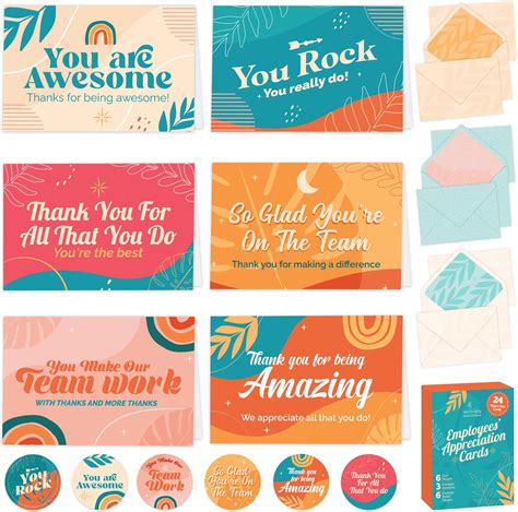 24 Employee Appreciation Cards with Envelopes - 6 Designs Work Anniversary Cards for Employees ...