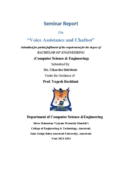 Seminar Report - Seminar Report On “Voice Assistance and Chatbot ...