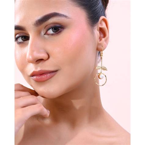 Buy VOJ Gold Plated White Stone Studded Circular Drop Earrings Online