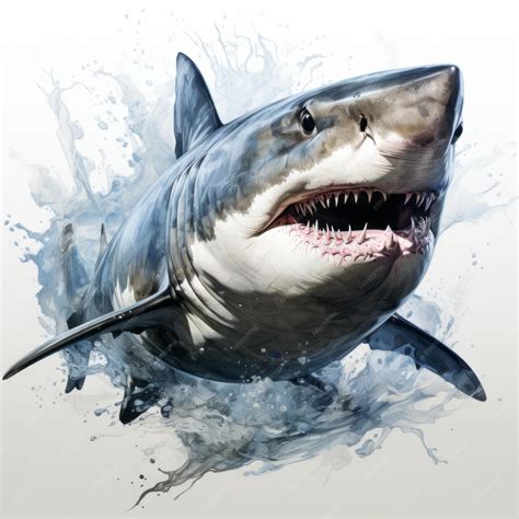 Realistic shark illustration hyperdetailed ink drawing on white ...