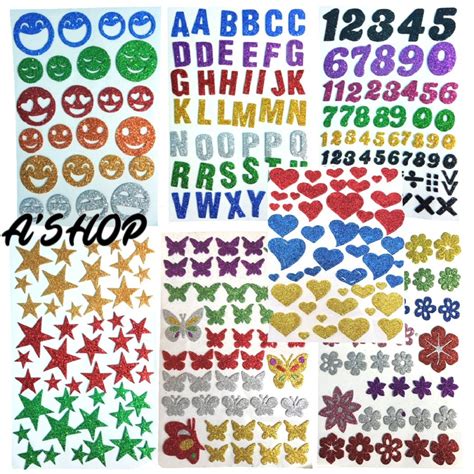 A'SHOP Self Adhesive Stickers with Glitter Foam with Alphabets, Stars ...