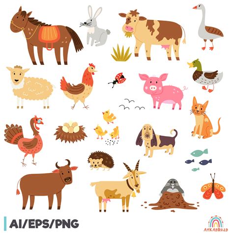Cute Baby Farm Animal Clipart | Vector cartoon |Anka Drozd | Inspire Uplift