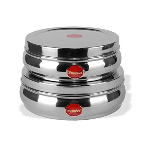Top Rated Stainless Steel Belly Shape Flat Canisters/Puri Dabba - Set ...