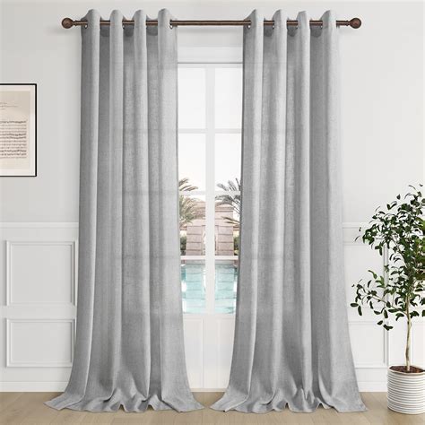 Amazon.com: Aersas Light Grey Linen Curtains 84 Inch Length for Living ...