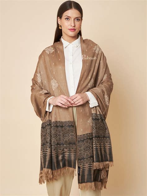 Pashtush Womens Fine Wool Shawl, Contrast Palla With Tonal Embroidery ...