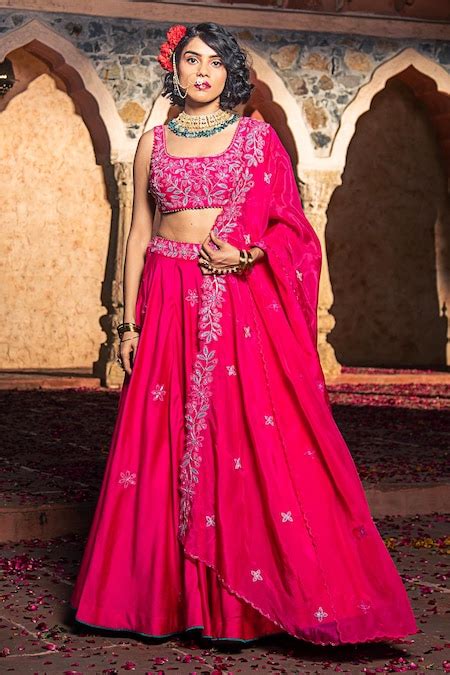 Buy Pink Chanderi, Organza, Crepe Sequins, Cut Work, Floral Placement ...