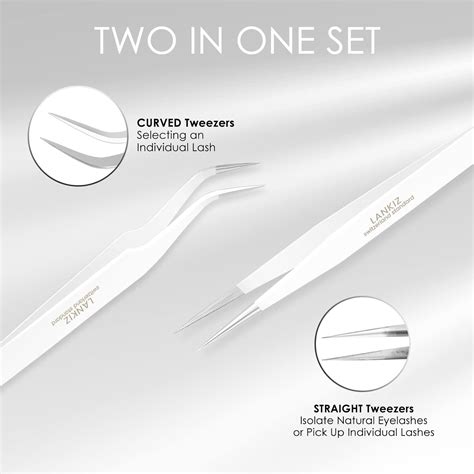 LANKIZ Eyelash Extension Tweezers Stainless Steel Straight and Curved ...