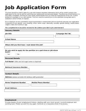 Job Application (Schools) Doc Template | pdfFiller