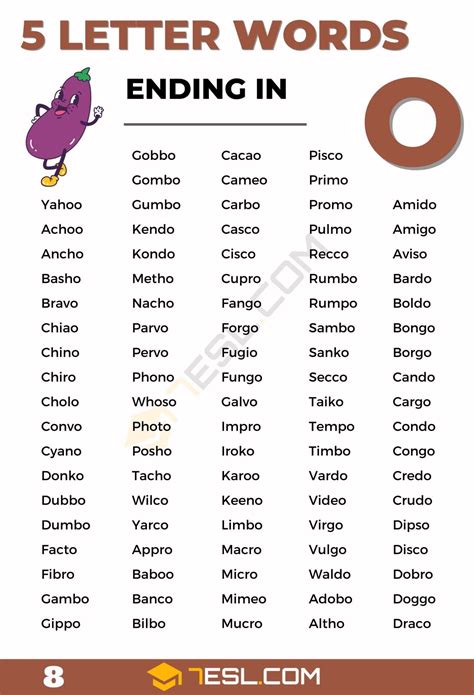 5 Letter Words Ending in O (1000+ Words in English) • 7ESL